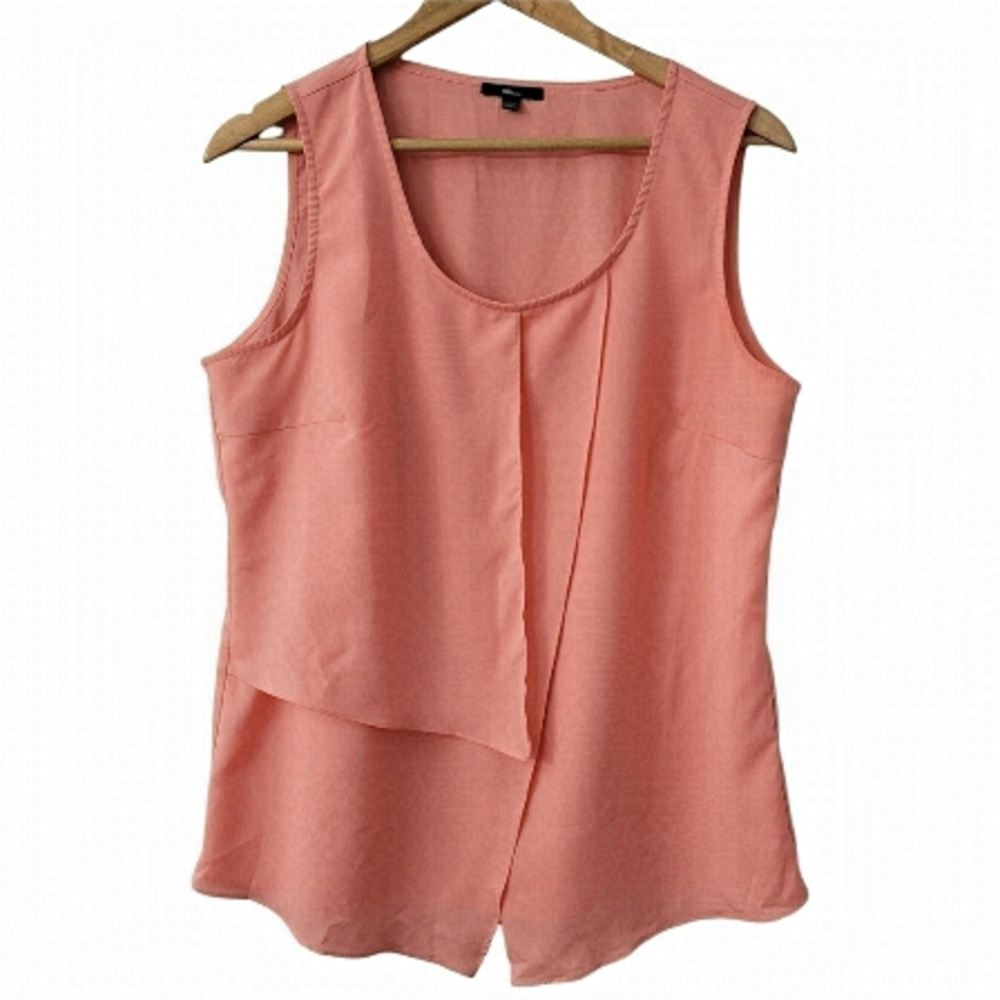 CORAL Front Layered Petal High Low Blouse Salmon Shimmery Camisole Tank Size L
